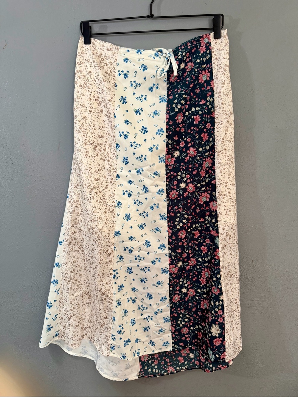 Wishlist Patchwork Floral Maxi Skirt in Navy, Cream & Pink